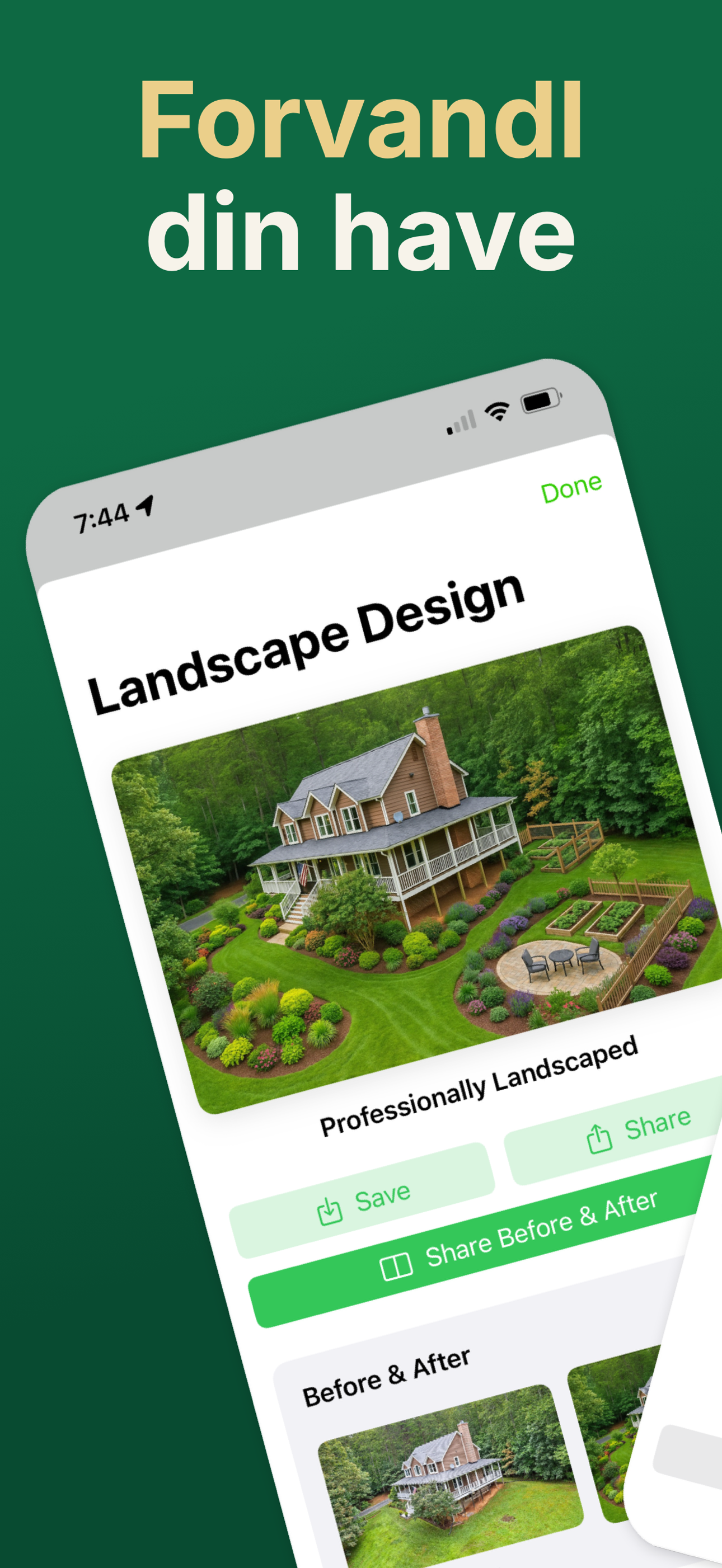 AI Landscaping funktionspalet-valg