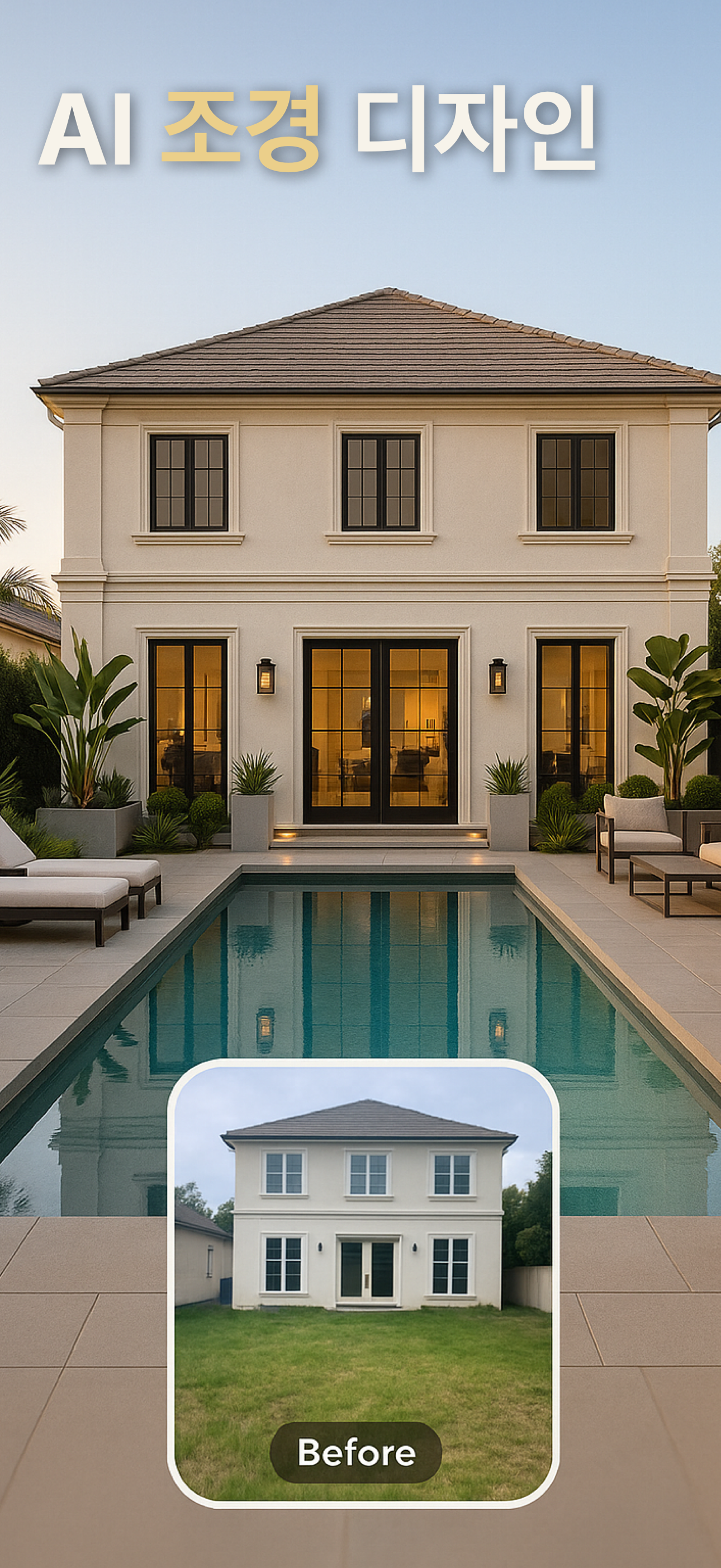 야외 콘셉트 미리보기가 있는 AI Landscaping 앱 홈 화면