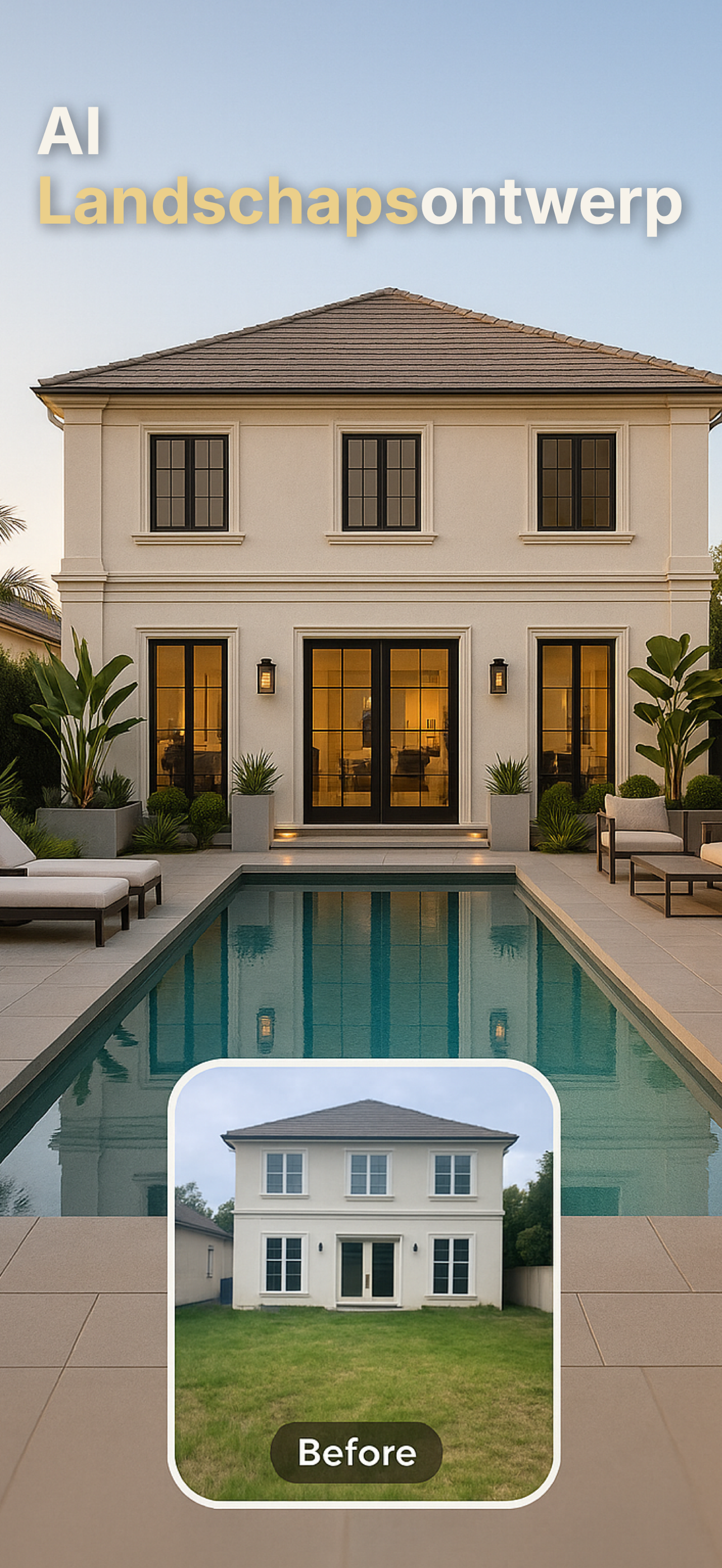 AI Landscaping startscherm met buitenconcept-preview